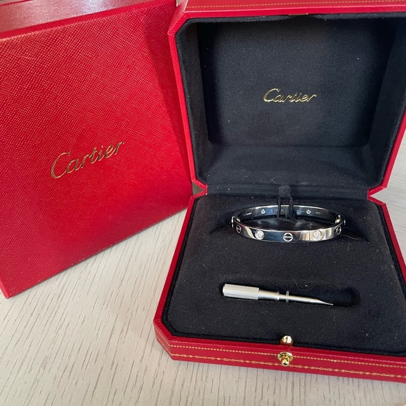 Cartier Jewelry - Cartier 18k Love Collection White Gold Four Diamond Bracelet, box & screwdriver